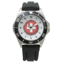 Mannen Zwitserland Vlag Zwart Rubber Strap Horloge