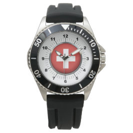 Mannen Zwitserland Vlag Zwart Rubber Strap Horloge