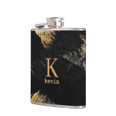 Mannenmonogram modern zwart goud gepersonaliseerd heupfles (Links)