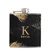 Mannenmonogram modern zwart goud gepersonaliseerd heupfles (Voorkant)