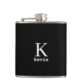 Mannenmonogram modern zwart-wit gepersonaliseerd heupfles (Voorkant)