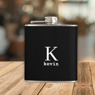Mannenmonogram modern zwart-wit gepersonaliseerd heupfles