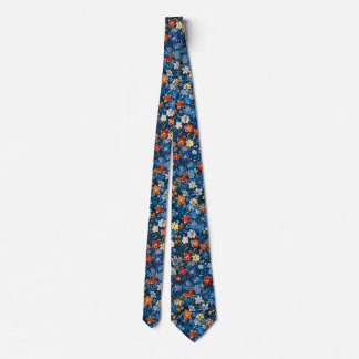 Mannen's Blue Botanical Aquarel Print Stropdas