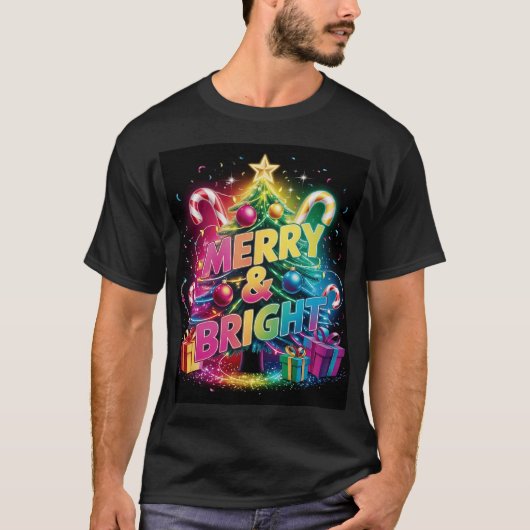 Mannen's Bright & Bold Neon Christmas-Holiday Vibe T-shirt (Voorkant)