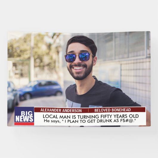 Mannen's Funny 50th Birthday 📺 TV Nieuws 40th 60t Spandoek (Horizontaal)