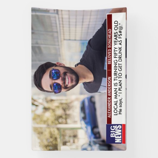 Mannen's Funny 50th Birthday 📺 TV Nieuws 40th 60t Spandoek (Verticaal)