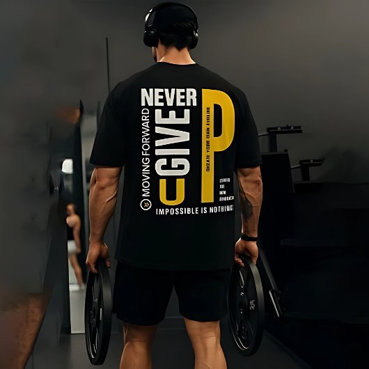 Mannen's Gym Workout T-Shirt - "Geef nooit op"
