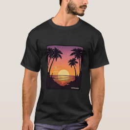 Mannen's zwarte  Sunset T-Shirt Retro 80s