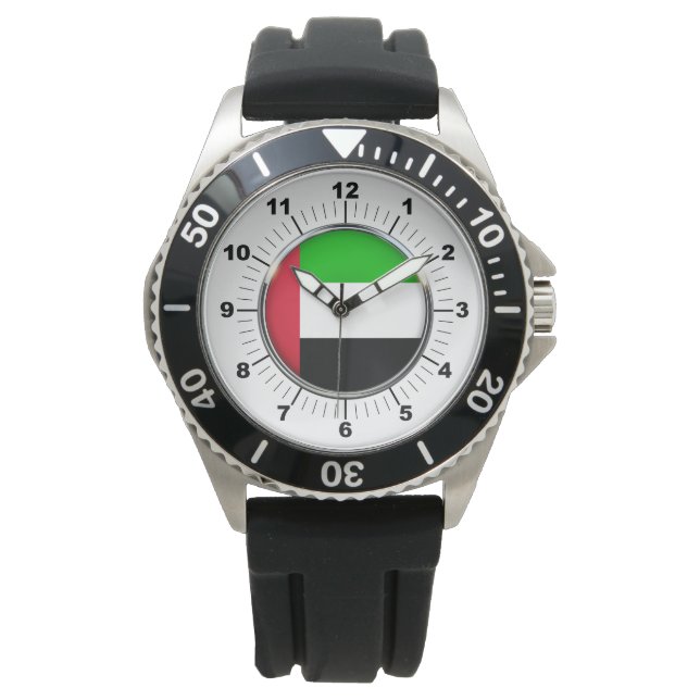 Mannen'sEmirates Flag Zwart Rubber Strap Horloge (Voorkant)