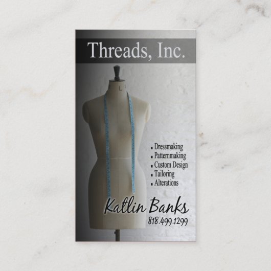 "Mannequin"-dressmaker, Seamstress, Tailor, design Visitekaartje (Voorkant)
