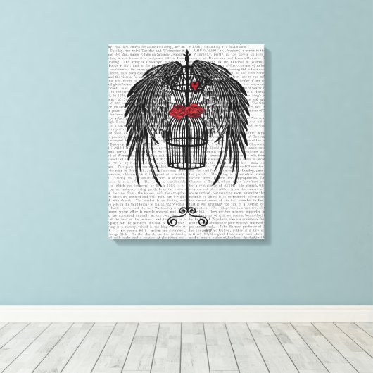 Mannequin met zwarte vleugels canvas afdruk (Insitu (Houten vloer))