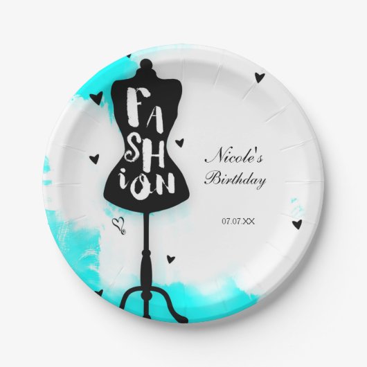 Mannequin stand-MODE Aqua & White met hart Papieren Bordje (Voorkant)