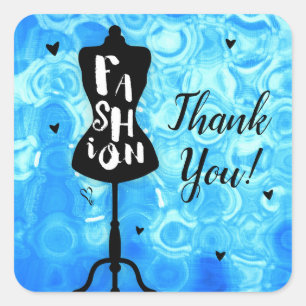 Mannequin Vintage Retro Blauwe FASHION Feestartike Vierkante Sticker