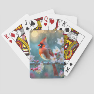 Mannetjes kardinaal in het maanlicht Kersenbloesem Pokerkaarten