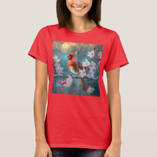 Mannetjes kardinaal in het maanlicht Kersenbloesem T-shirt