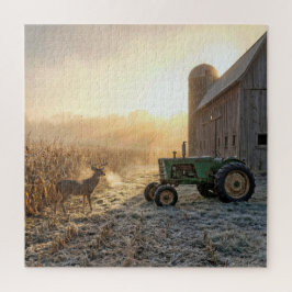 Mannetjeshert met groene landbouwtrekker legpuzzel