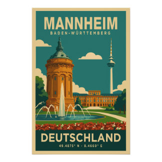 Mannheim Baden-Württemberg Deutschland Reiseplakat Perfect Poster