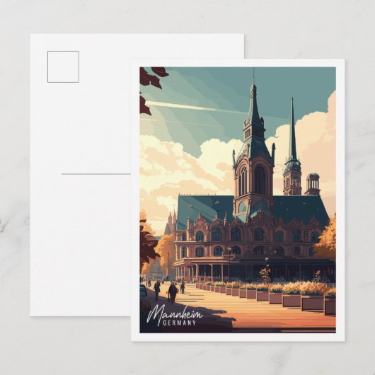 Mannheim Duitsland vintage reisillustratie Briefkaart (Voorkant / Achterkant)
