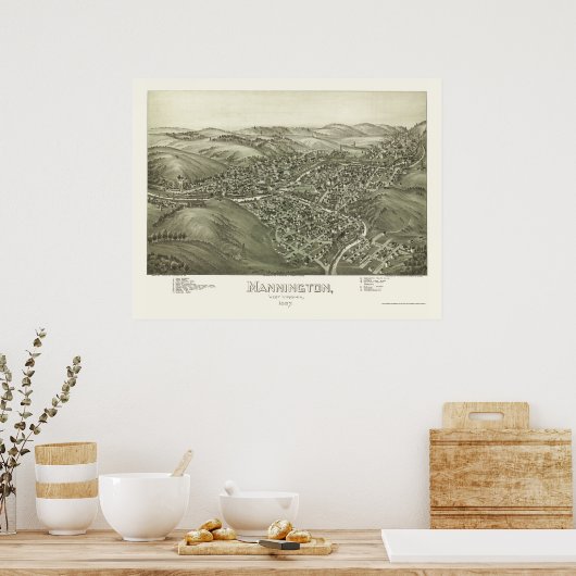Mannington, WV Panorama Map - 1897 Poster (Keuken)