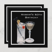 Mans 50th Birthday Party Black Silver Drinken Kaart (Voorkant / Achterkant)