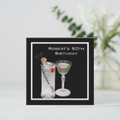 Mans 50th Birthday Party Black Silver Drinken Kaart (Staand voorkant)
