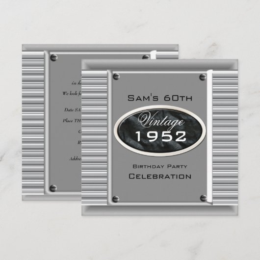 Mans 60e Zilverzwarte verjaardag Kaart (Voorkant / Achterkant)