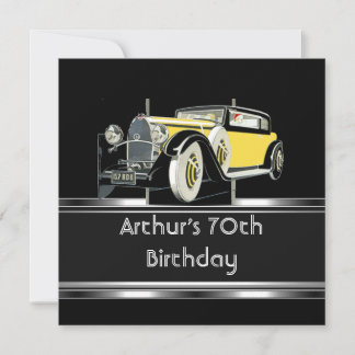 Mans 70ste verjaardagsfeestje Zwart Vintage Auto Kaart