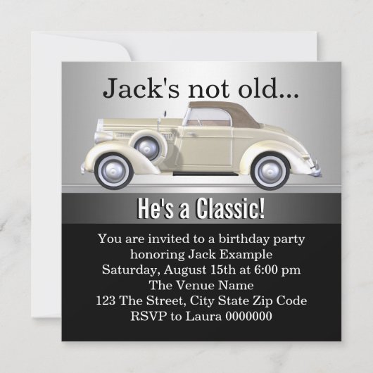 Mans Antieke Auto Verjaardagsfeest Kaart (Voorkant)