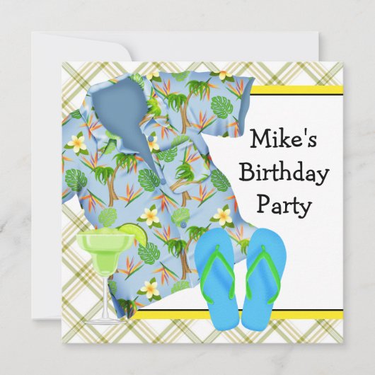 Mans BBQ Margarita Strand Verjaardagsfeestje Uitno Kaart (Voorkant)