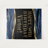 Mans Birthday Party Backdrop Blue Gold Agate Wandkleed (Voorkant (horizontaal))