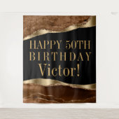 Mans Birthday Party Backdrop Brown Gold Agate Wandkleed (Voorkant)
