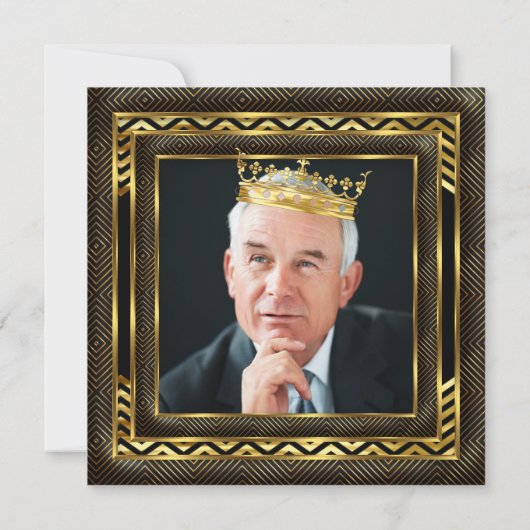 Mans Birthday Party Photo Crown Gold Art Deco Kaart (Achterkant)