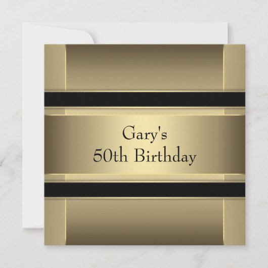 Mans Black Gold 50th Birthday Party Kaart (Voorkant)
