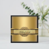 Mans Black Gold Birthday Party Kaart (Staand voorkant)