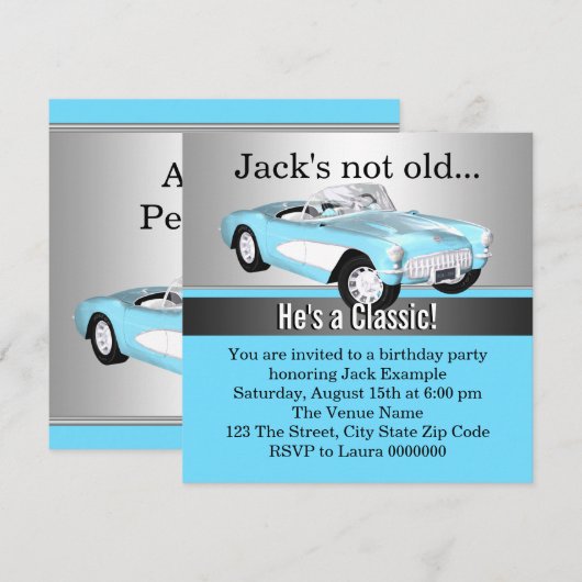 Mans Blue Antiek auto verjaardagsfeestje Kaart (Voorkant / Achterkant)