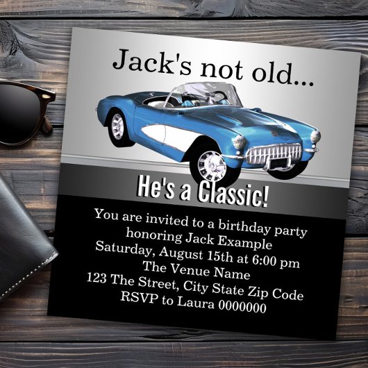 Mans Blue Antiek auto verjaardagsfeestje Kaart