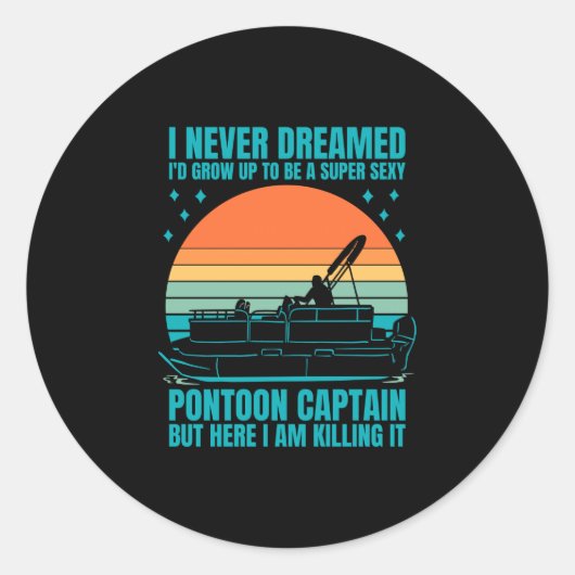 Mans boot spullen kapitein grappige pontonboot zee ronde sticker (Voorkant)
