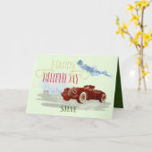Man's Classic Car Happy Birthday Typografie Groen Kaart (Gele Bloem)