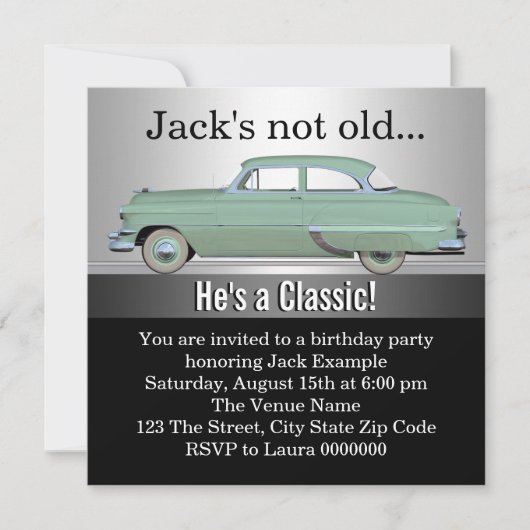 Mans Classic Car Verjaardagsfeest Kaart (Voorkant)
