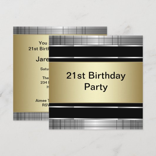 Mans Classy Zwart Zilver Goud 21ste Verjaardagsfee Kaart (Voorkant / Achterkant)