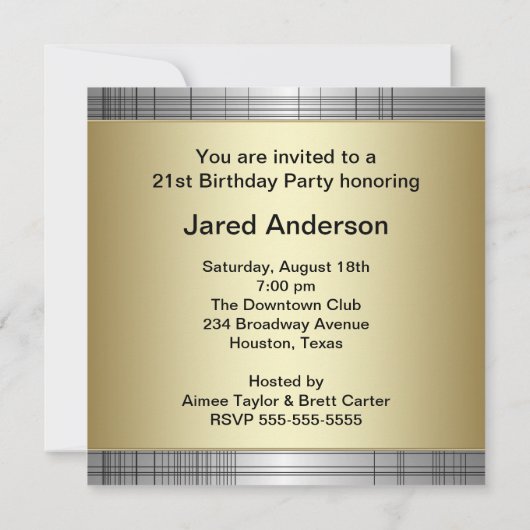 Mans Classy Zwart Zilver Goud 21ste Verjaardagsfee Kaart (Achterkant)