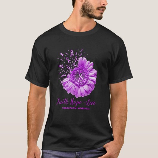 Mans Daisy Bloem Geloof Hoop Liefde Fibromyalgia A T-shirt (Voorkant)