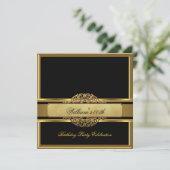 Mans Elegant Black Gold Birthday Party Mannen Kaart (Staand voorkant)