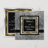 Mans Elegant Black Gold Silver Birthday Party Mann Kaart (Voorkant / Achterkant)