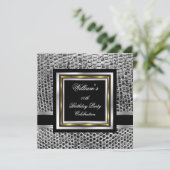 Mans Elegant Black Gold Silver Birthday Party Mann Kaart (Staand voorkant)