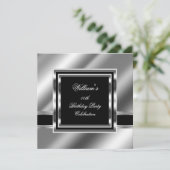 Mans Elegant Black Silver Birthday Party Mannen 2 Kaart (Staand voorkant)