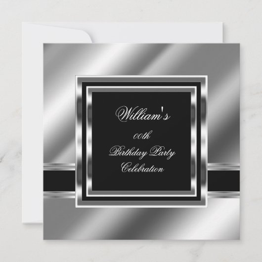 Mans Elegant Black Silver Birthday Party Mannen 2 Kaart (Voorkant)
