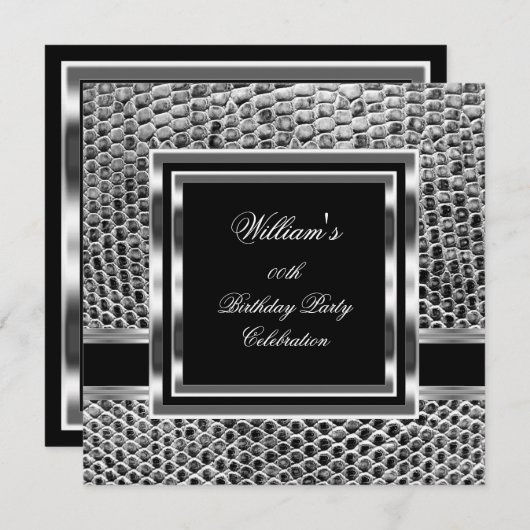 Mans Elegant Black Silver Birthday Party Mannen Kaart (Voorkant / Achterkant)