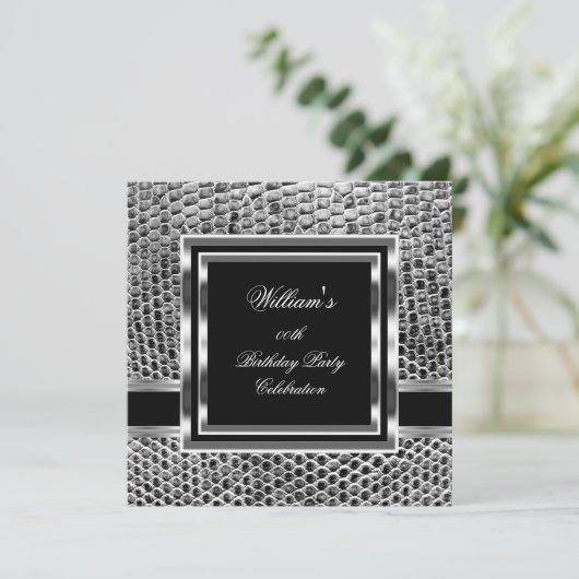 Mans Elegant Black Silver Birthday Party Mannen Kaart (Staand voorkant)