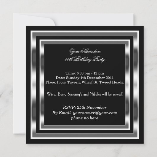 Mans Elegant Black Silver Birthday Party Mannen Kaart (Achterkant)